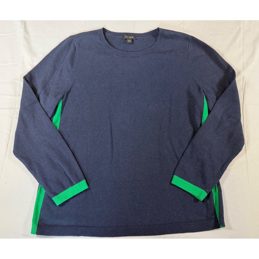 J. Jill Wearever Navy Blue Green Contrast Trim Sweater L SSW285211